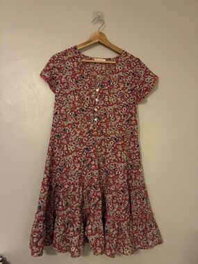 Pink Floral Short-Sleeve Button Front Mini Dress